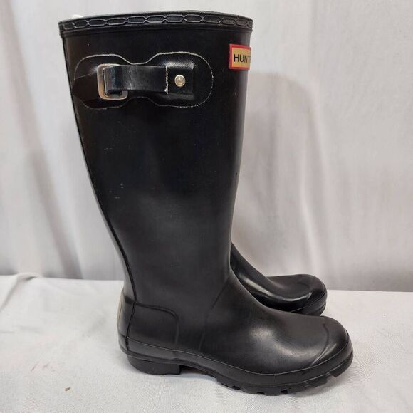 Hunter Black Tall Rubber Rain Boots Size Unisex 5M/6F - Picture 2 of 11